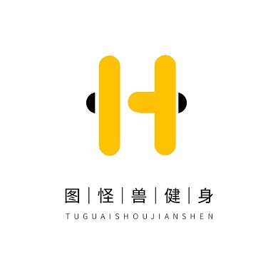 健身器logo设计简约黄色字母杠铃运动
