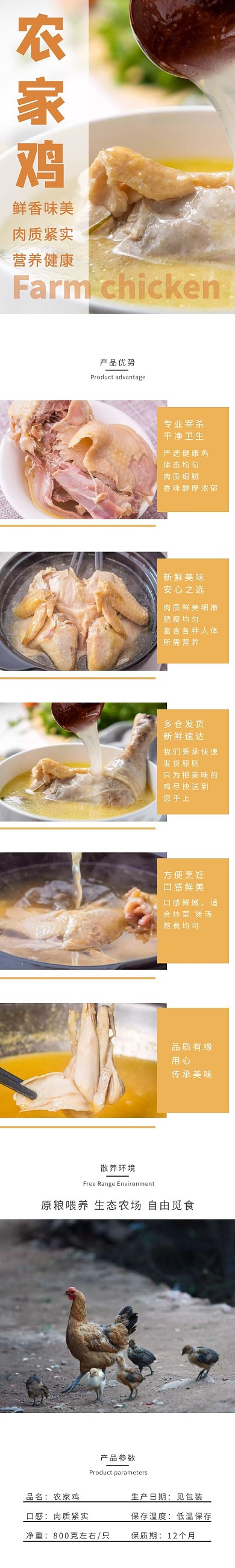 农家鸡彩色简约风详情页