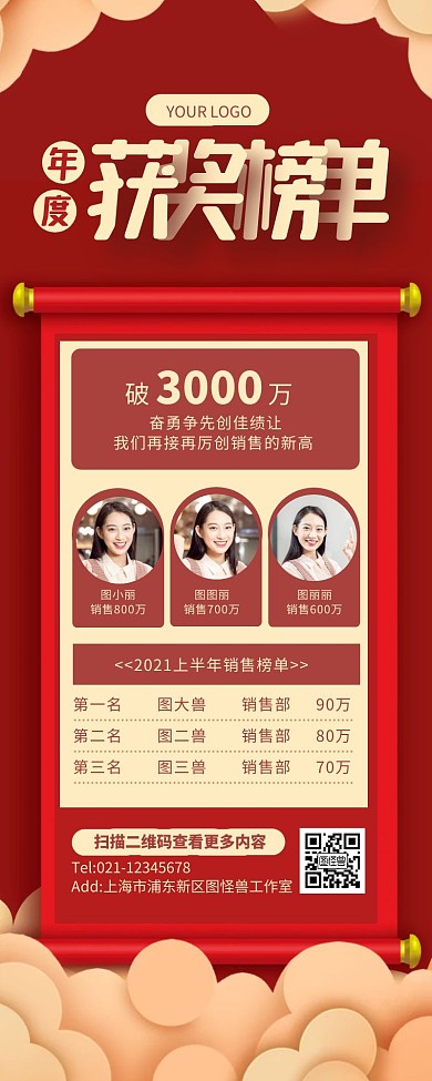 红色复古风年度获奖长图
