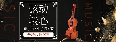 小提琴简约黑色轮播图海报 