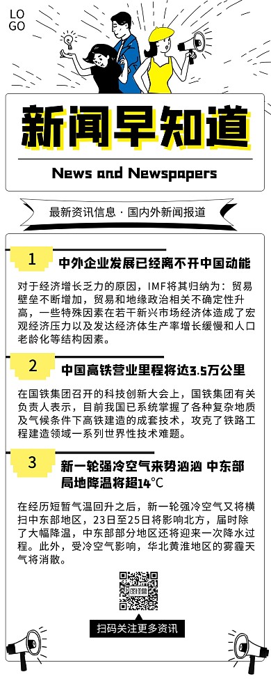 卡通漫画风黑白新闻快讯营销长图