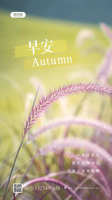简约清新唯美早安秋天祝福问候摄影图海报