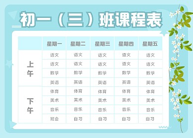 蓝色简约初中课程表