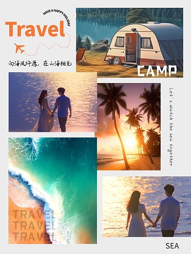 海岛旅游打卡拼图效果模板