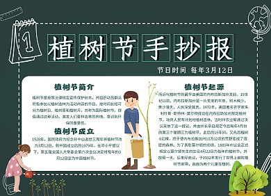黑板卡通创意植树节手抄报