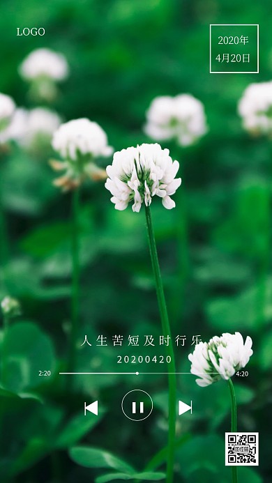 清新绿色播放器问候日签