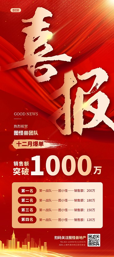 简约大气销售战报喜报PSD模板展架