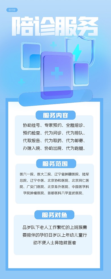 简约陪诊服务3D营销长图