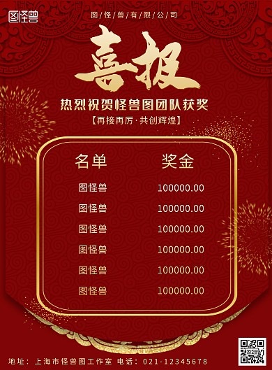  红色喜报获奖团队公告海报