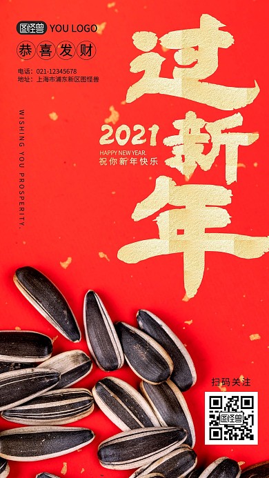 过新年红色喜庆拜年摄影图手机海报