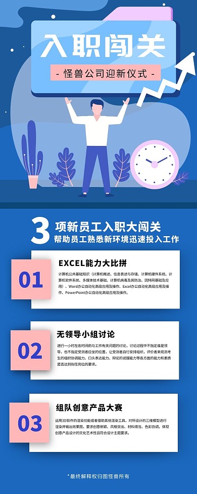 简约扁平入职闯关新媒体营销长图