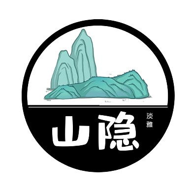 简约创意黑色圆形山水餐饮logo