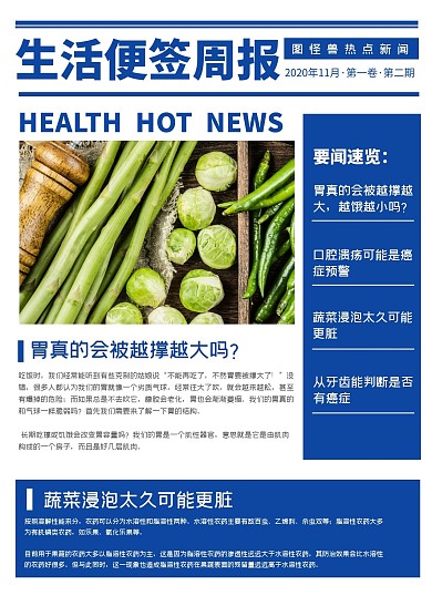生活便签周报简约蓝色印刷简报