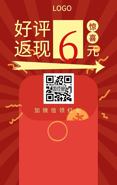 好评返现店铺活动红色喜庆手机海报