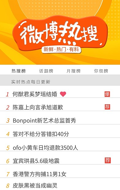 微博热搜榜简约创意黄色手机海报