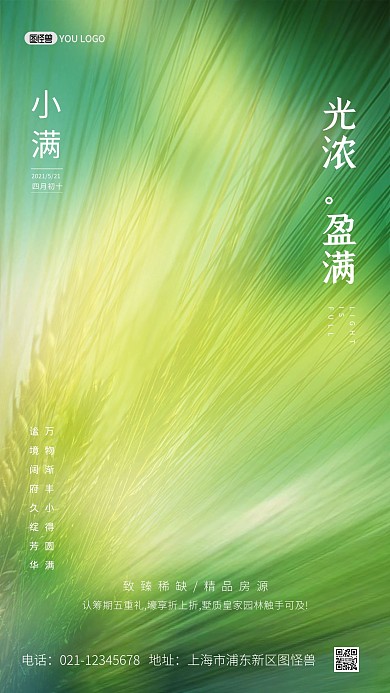 小满节气绿色谷物质感大气摄影图海报