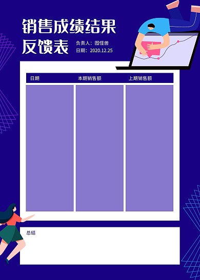 紫色手绘销售成绩结果反馈表工作表