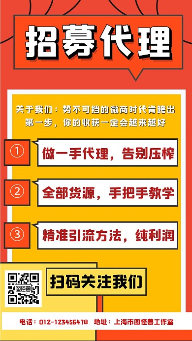 微商招募加盟福利简约创意手机海报