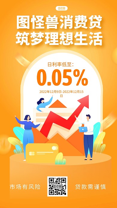 卡通风格图怪兽消费贷宣传手机海报