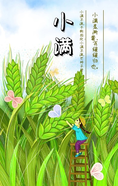 小满传统二十四节气黄色扁平化手机海报