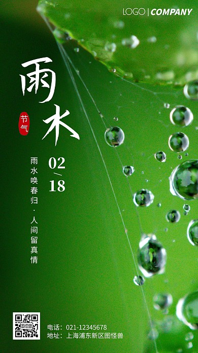 简约风摄影图雨水节气手机海报