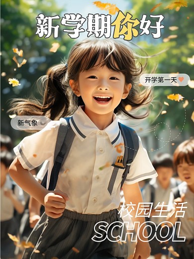 清新可爱新学期开学晒娃效果模板