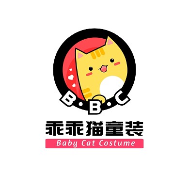 黑色红色圆形猫咪卡通插画童装服饰logo