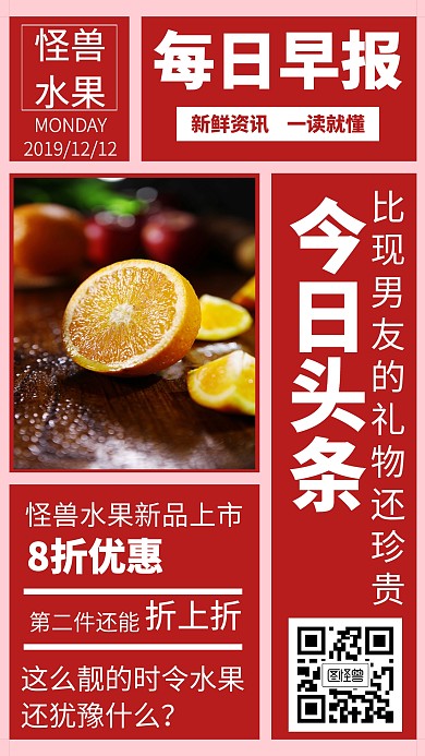 每日早报水果促销创意手机海报