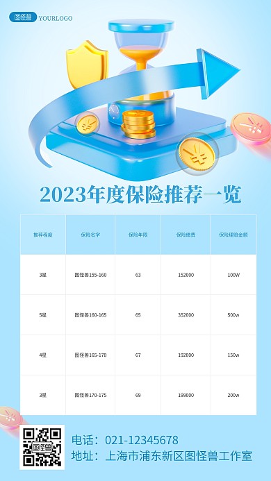 保险推荐一览金融营销表3D海报