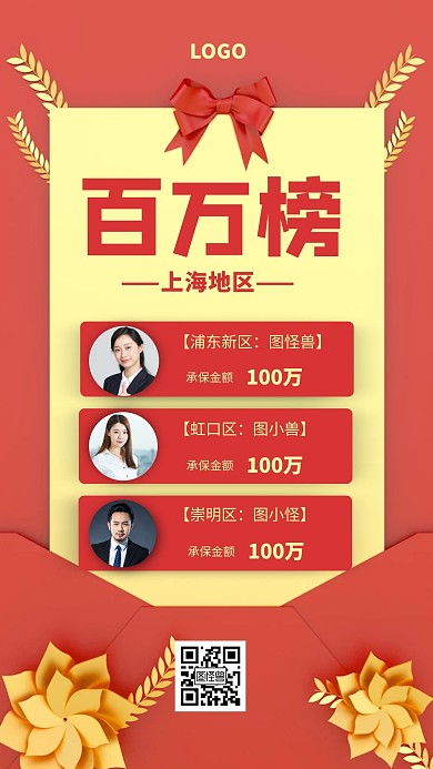 红色简约百万榜承保排行榜手机海报