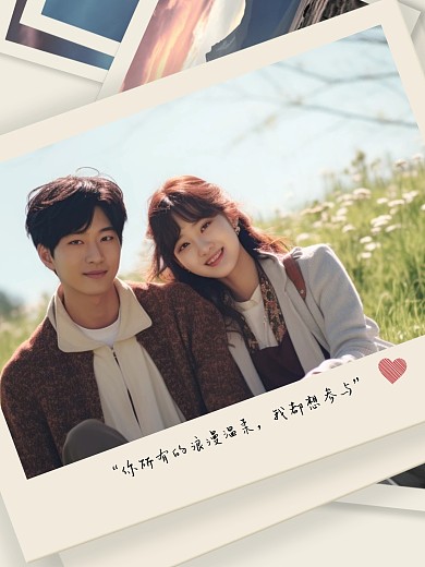 复古情侣晒照拍立得效果模板