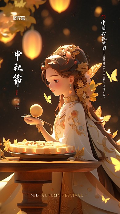 中秋节宣传节日手绘大气AIGC手机海报