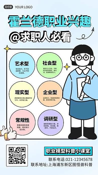 霍兰德职业兴趣模型科普宣传创意手机海报