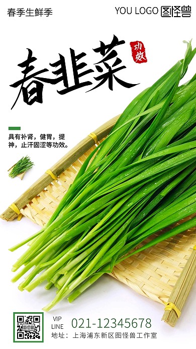 春韭菜功效摄影图手机海报