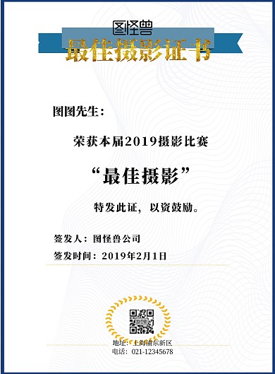 摄影比赛 奖状	