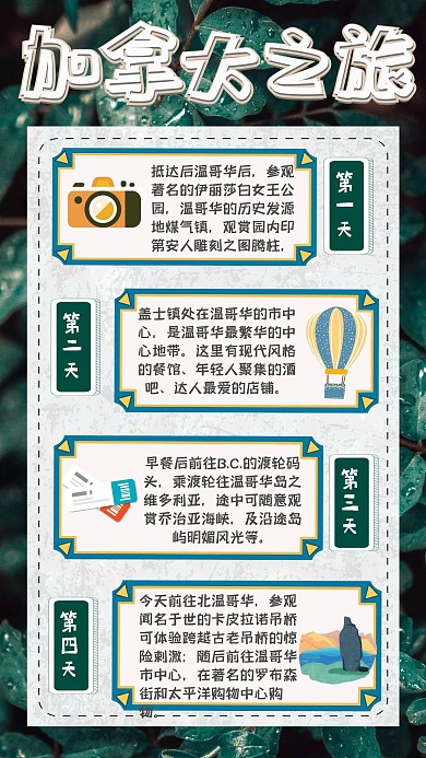 加拿大之旅手绘城堡旅游绿色手帐手账