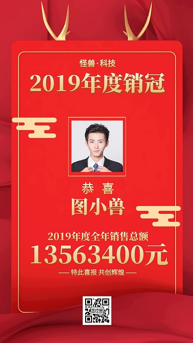 红色喜庆销售冠军喜报海报