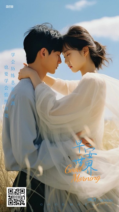 早安世界问候人像AIGC海报