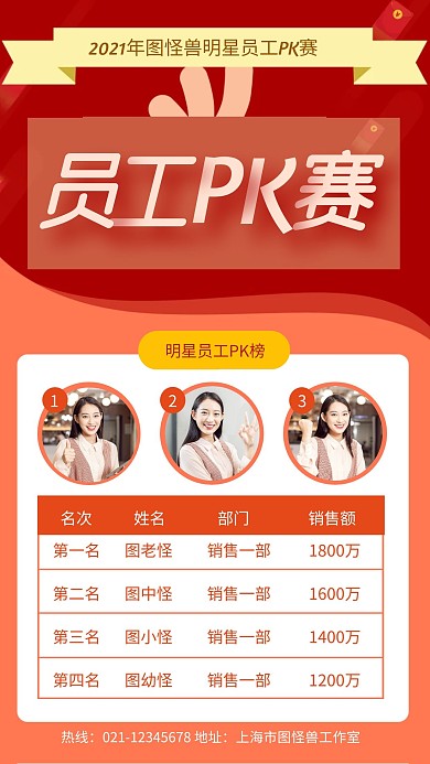 红色大气明星员工PK赛手机海报