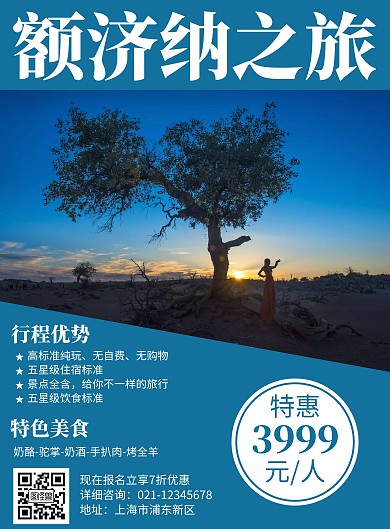 简约额济纳旅游海报	