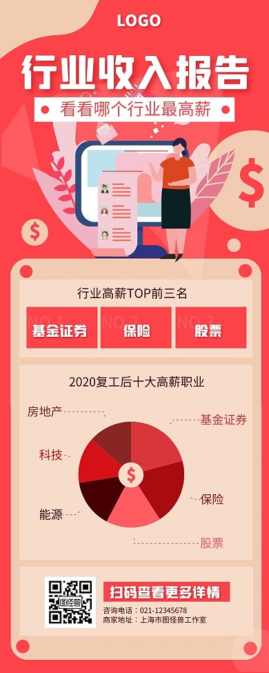 扁平风行业收入报告饼图图表宣传营销长图