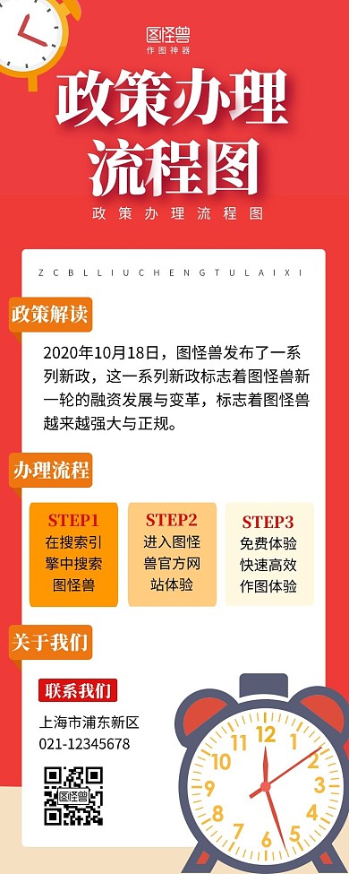 流程图政策营销长图红色简约简洁插画动漫