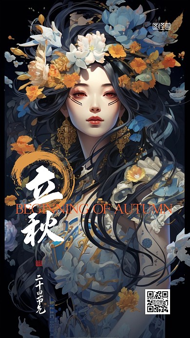 立秋人像手绘二十四节气AIGC手机海报