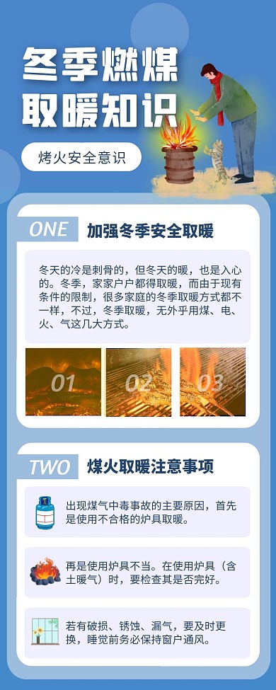 蓝色简约冬季燃煤取暖小知识长图
