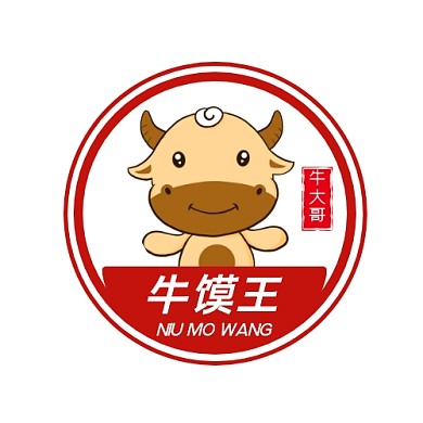 牛卡通红色餐饮美食logo设计