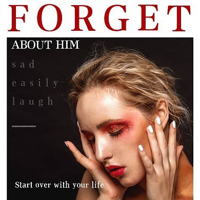 杂志风大写红色英文白色底照片CD封面