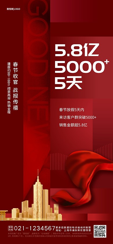 春节收官战报喜报喜庆大气业绩全屏海报