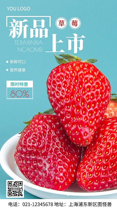 摄影图限时优惠蓝色简约风手机海报