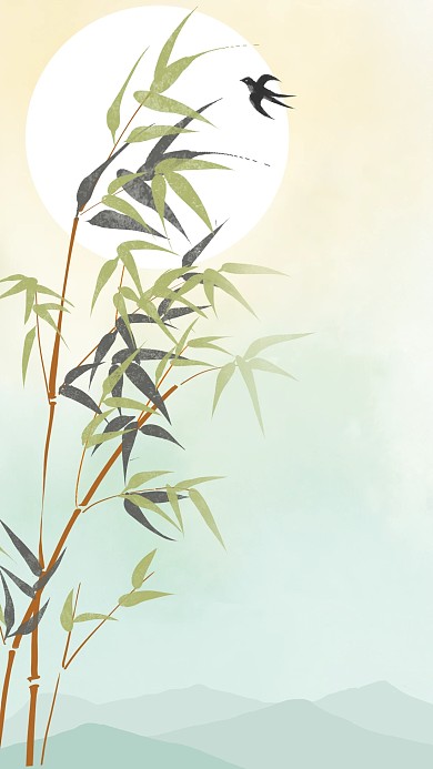 图怪兽原创元素古风竹子手机背景
