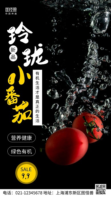 摄影图玲珑小番茄黑色简约风手机海报